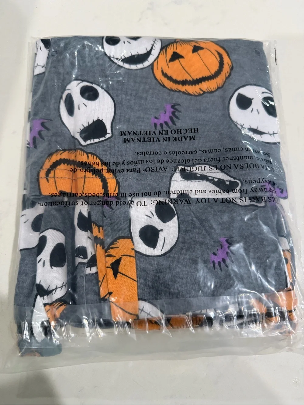 Disney Gray Halloween Pajama Set with Orange Pumpkins & White Skulls